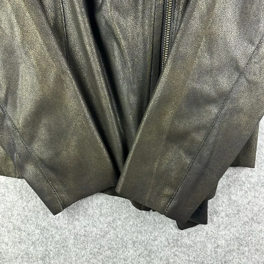 Mote Anthropologie Jacket Women XL Black Gold Foil Faux Leather Moto Lightweight